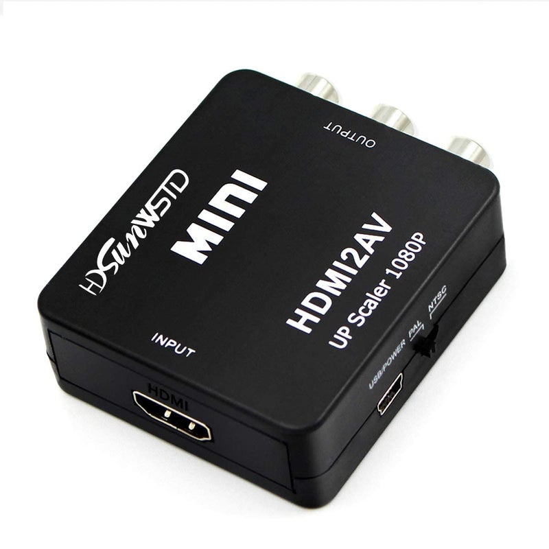 HDSUNWSTD HDMI to RCA 1080P HDMI to AV 3RCA CVBs Composite Video Audio Converter Adapter Supporting PAL/NTSC with USB Charge Cable-Black - Image 1